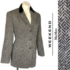 Max Mara Weekend Herringbone Tweed 100% Virgin Wool Blazer